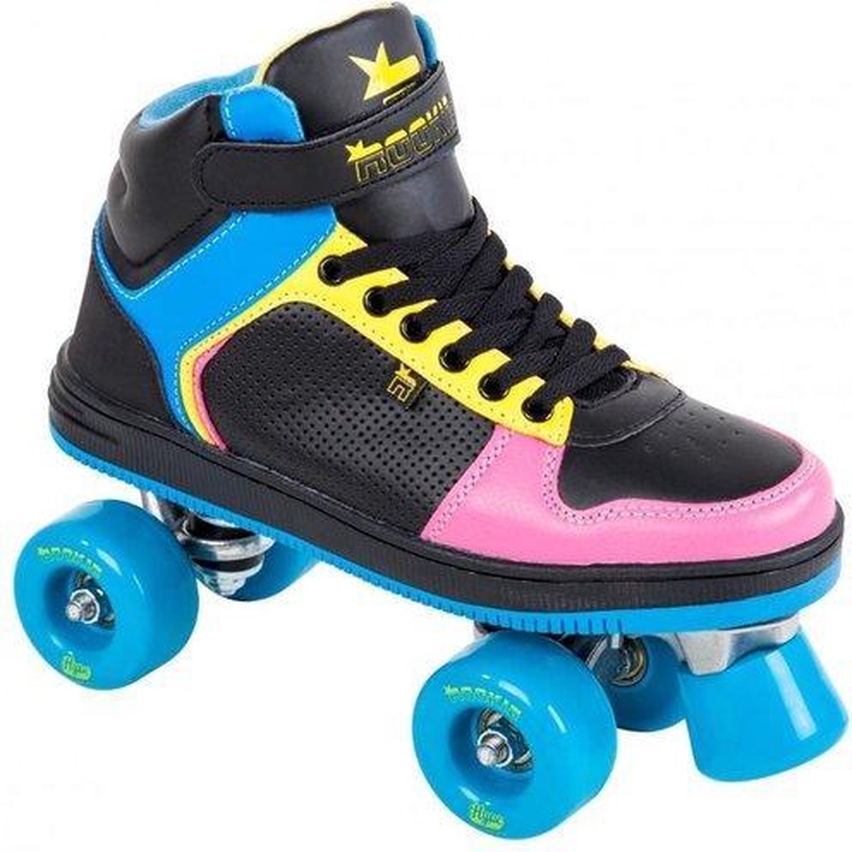 Rookie Rolschaatsen Hype Hi Top - Kinderen - Zwart/Blauw/Geel/Roze - Maat 35