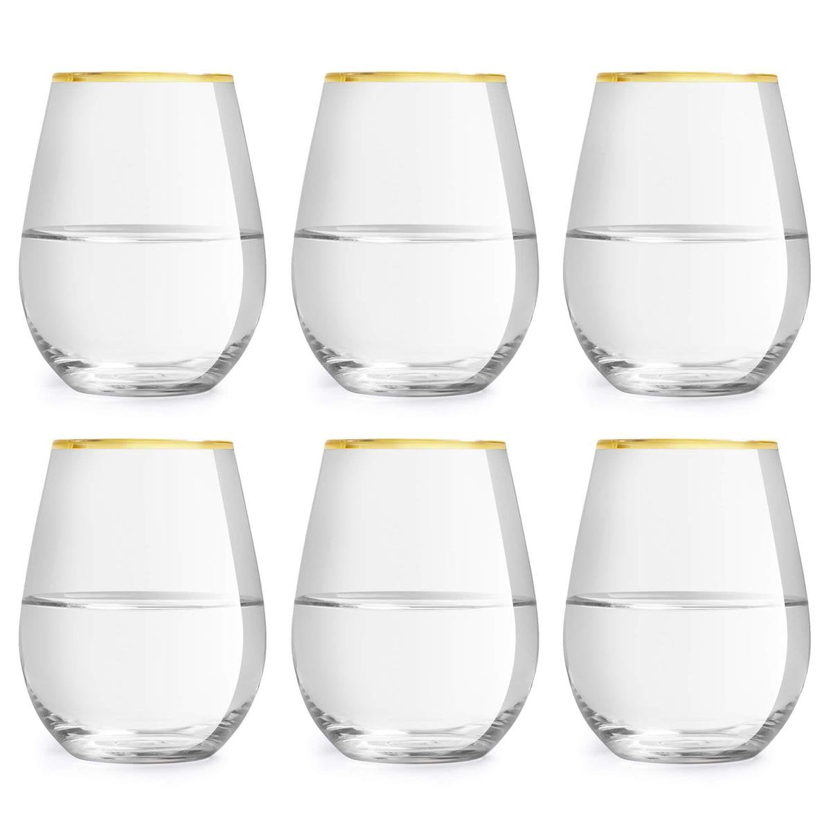 Libbey Waterglas Atlin - 35 cl / 350 ml - set van 6 - gouden rand - klassiek - feestelijk