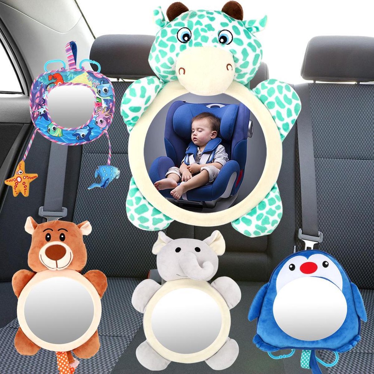 Achterbank spiegel voor baby & kind - spiegel voor achteruitkijkspiegel auto baby  - Maxi Cosi spiegel - spiegel hoofdsteun baby - pandabeer spiegel baby