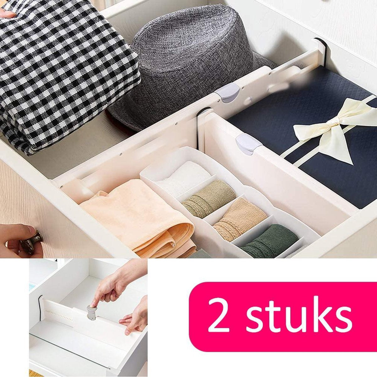 VITAMO™ Verstelbare Ladeverdelers - Set van 2 Stuks - Lade Organizer - Uitschuifbaar - Bestek - Bureau - Make up - Keuken/ Kantoor/ Slaapkamer