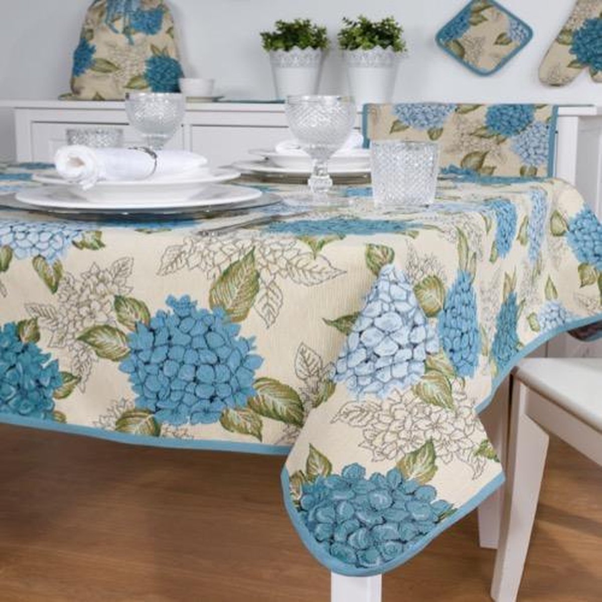 Tafelloper - luxe gobelinstof - Hortensia - Loper 140 cm