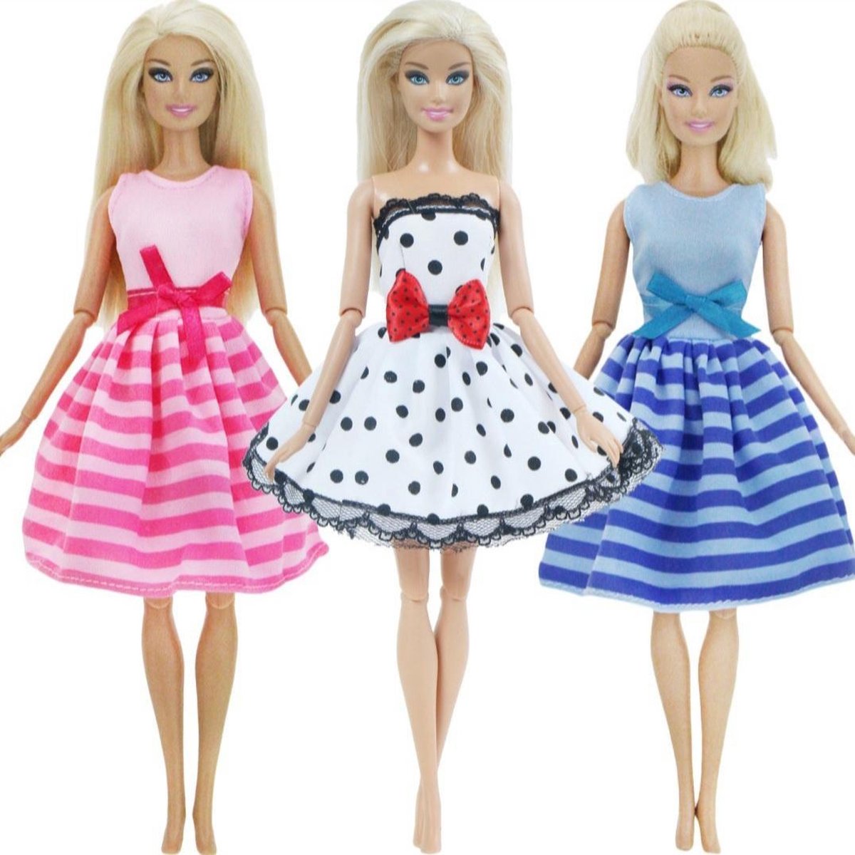 Poppenkleertjes - Geschikt voor Barbie - Set van 3 handgemaakte jurkjes - Kleding voor modepoppen