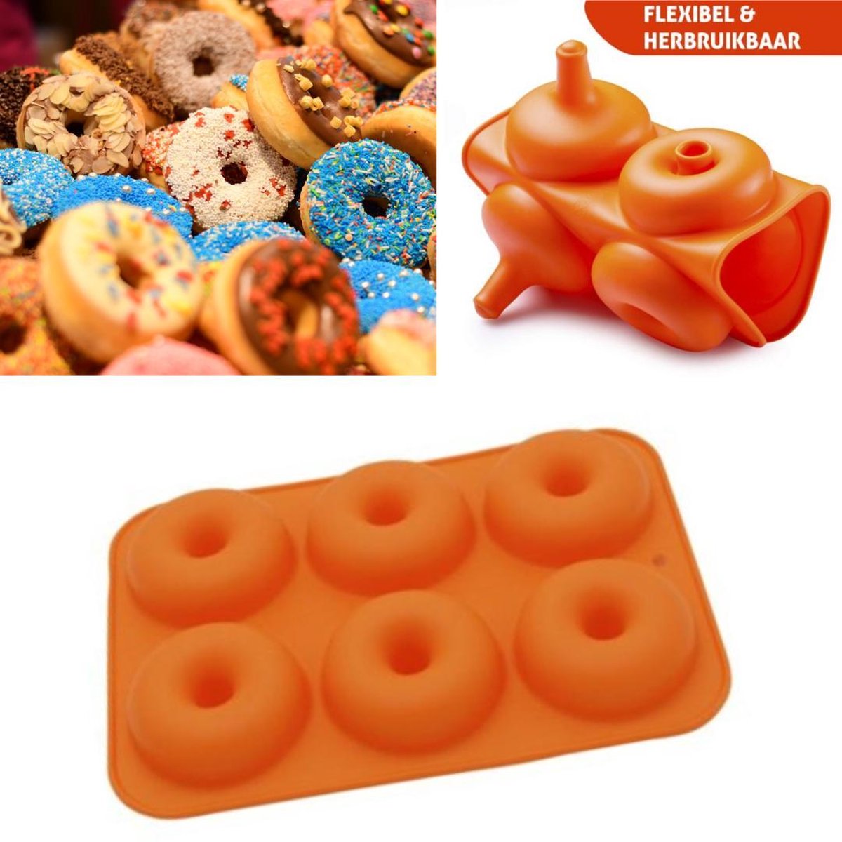 SupplyU® Hoogwaardige Siliconen Donutvorm - Donut Bakvorm - Goede Kwaliteit - Anti Kleeflaag - 6 Donuts - Zelf Donuts Bakken - Oranje