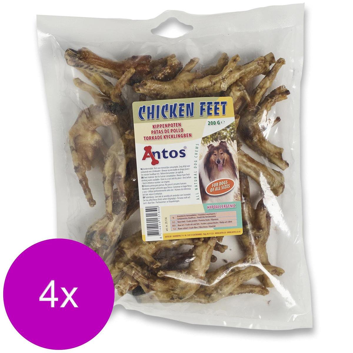 Antos Kippenpoten Gedroogd Kip - Hondensnacks - 4 x 200 g