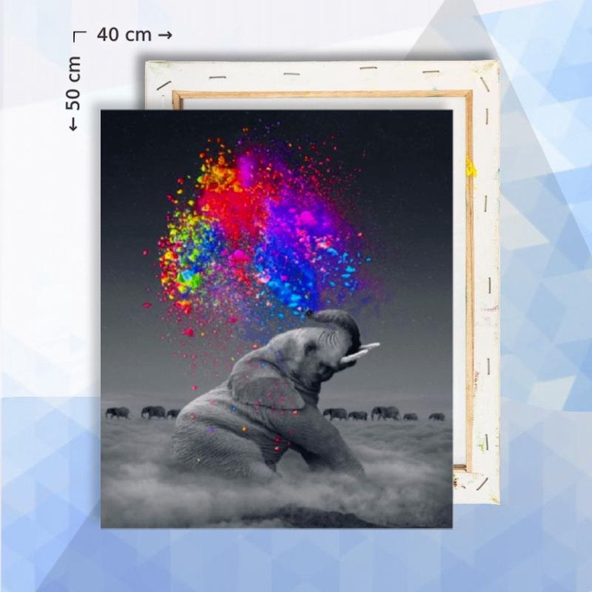 Schilderen op nummer pakket Olifant met verfwolk - 40 x 50 cm  - met frame