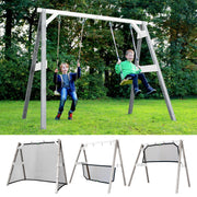 4-in-1 SportsFun Grijs/wit - FSC 100% Hout - Wisselen tussen schommel - voetbal - volley - tennis