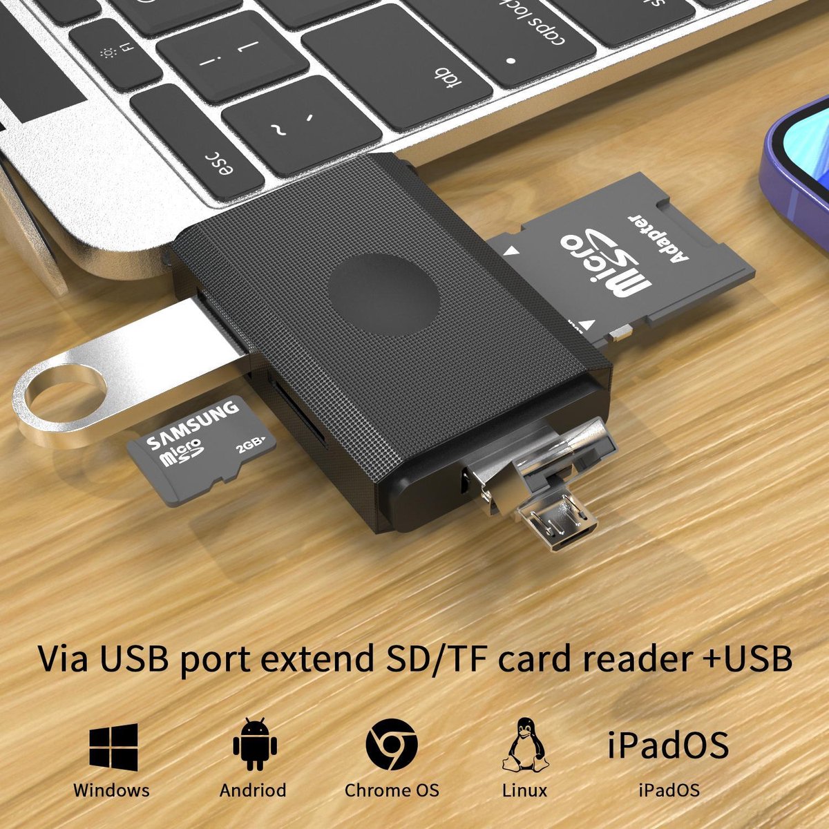 Sounix kaartlezers  - 6 poorten USB - Micro SD | SD | USB-C | USB | Micro USB | OTG | Kaartcompatibiliteit tot 2TB