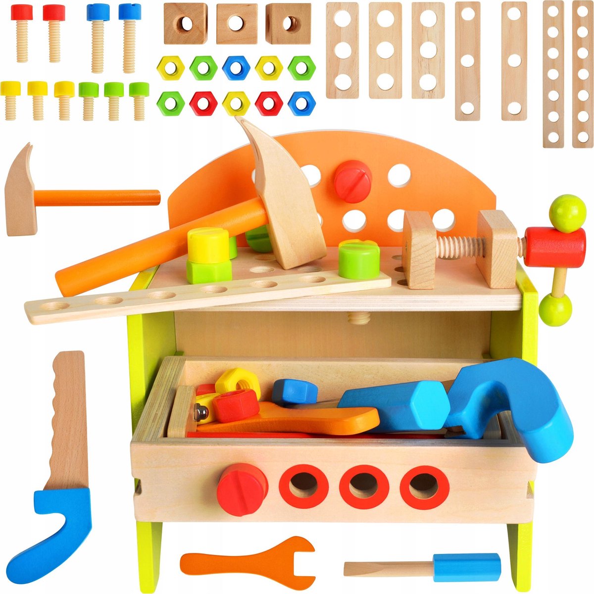Houten Kinder Speelgoed Werkbank - Deluxe Werktafel Met Schroeven Moeren Bankschroef & Gereedschap - Mini Gereedschaps Tafel - Kid Workshop - Vanaf 3 Jaar