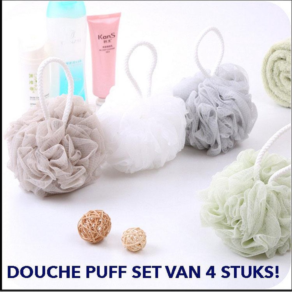 Set van 4 sponzen - Voor schrobben en reinigen onder de douche of in bad.