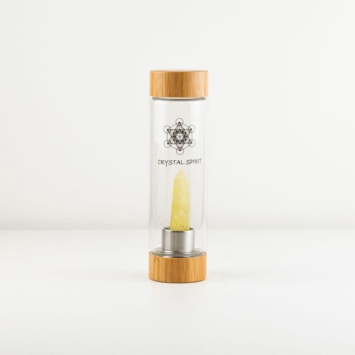 Crystal Spirit - Waterfles met kristal - (NL 2dgn levertijd) - Citrine - grote edelsteen - hexagon edelsteen - Citrien - 550ml - edelsteenwater - bamboe