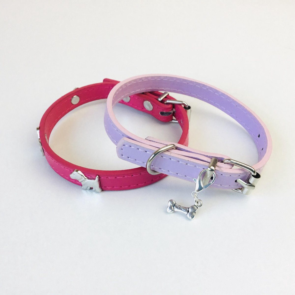 Roze Hondenhalsbanden Leer - 2 Stuks - Voor Middelgrote Honden - 20 tot 28 CM Halsbreedte