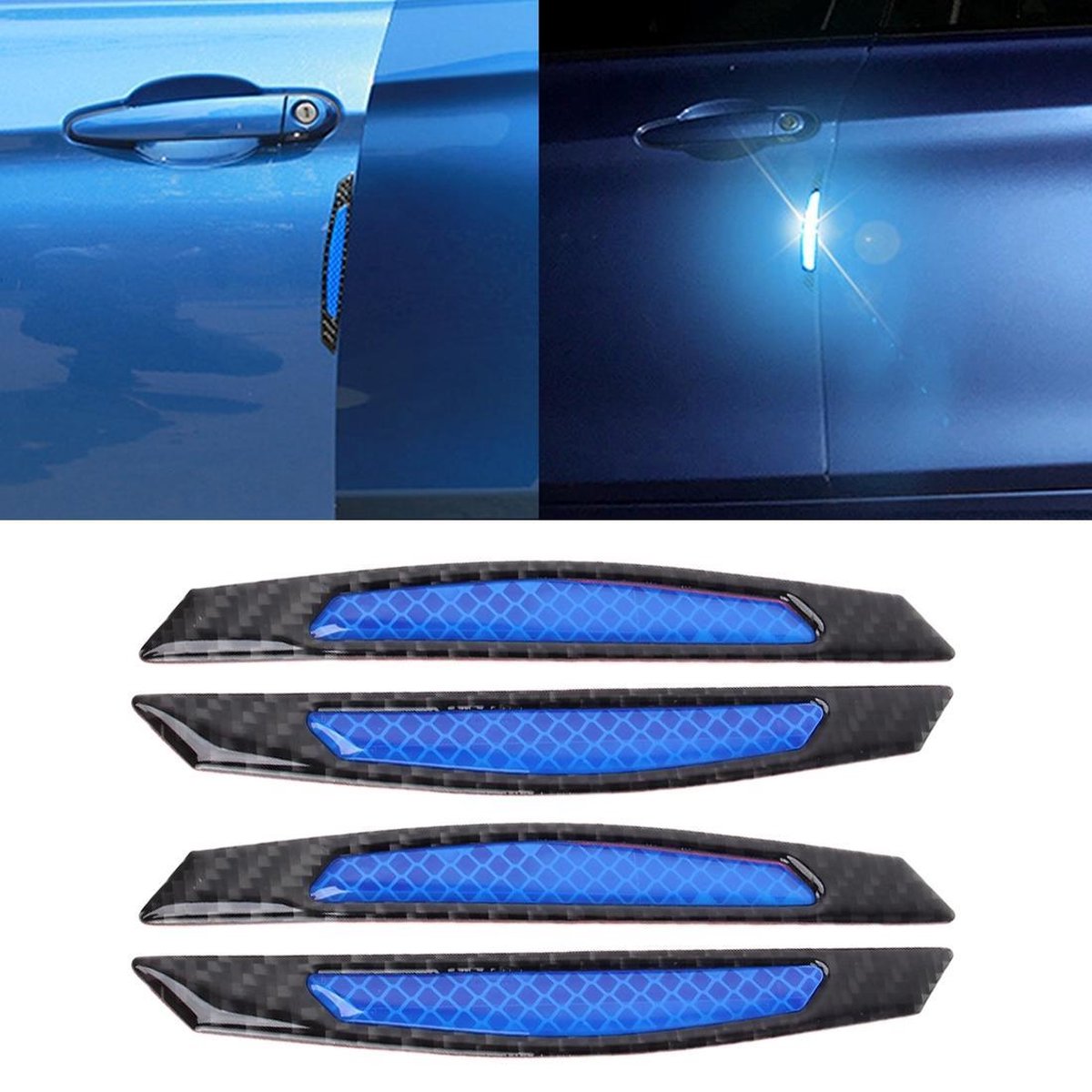 4 STKS Koolstofvezel Auto Auto Side Deur Edge Guard Bescherming Versieringen Reflecterende Stickers (Blauw)
