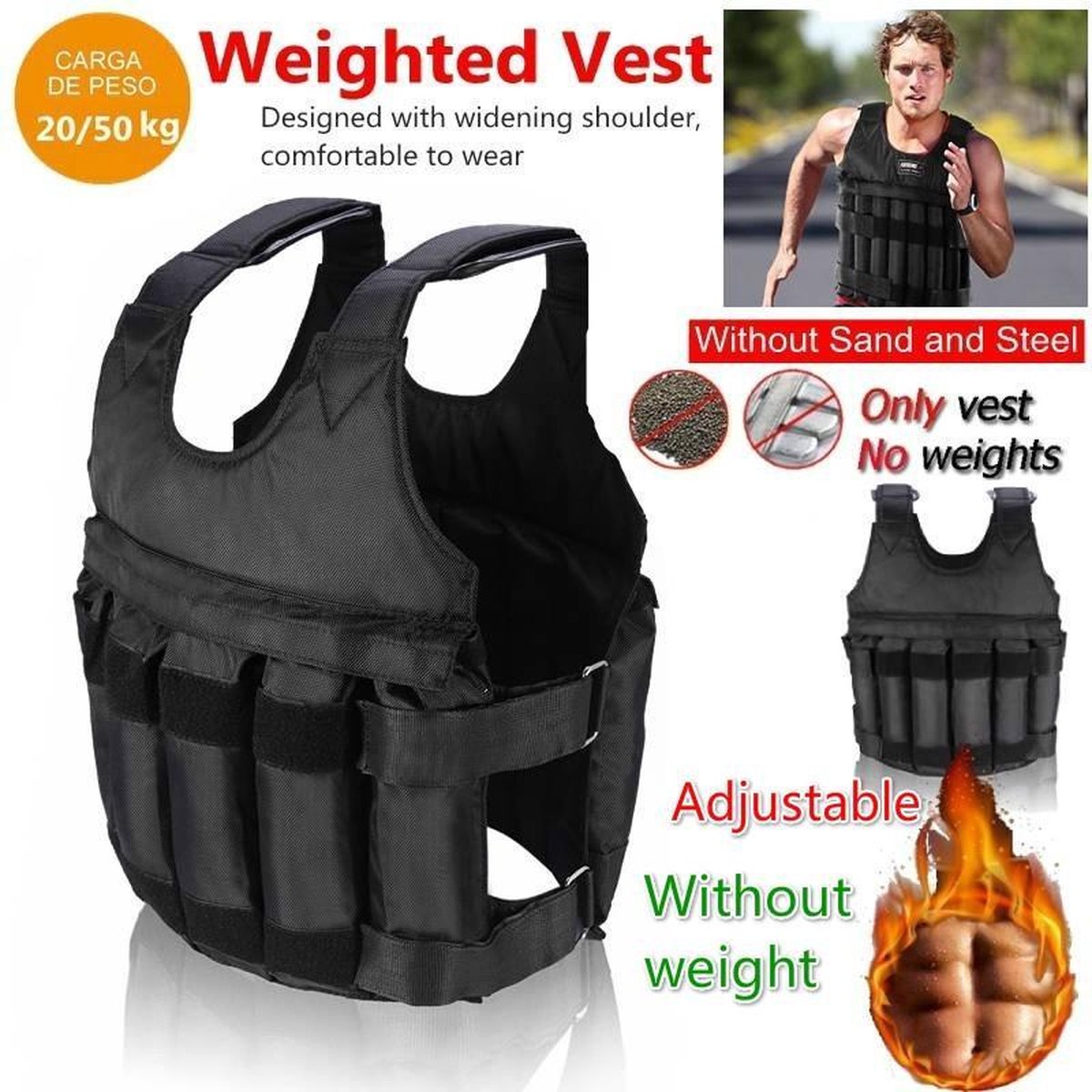 Baymate 20KG Max Laden Verstelbare Workout Gewicht Gewogen Vest Boks Vest Swat Zand Kleding Oefening Training Fitness Jas