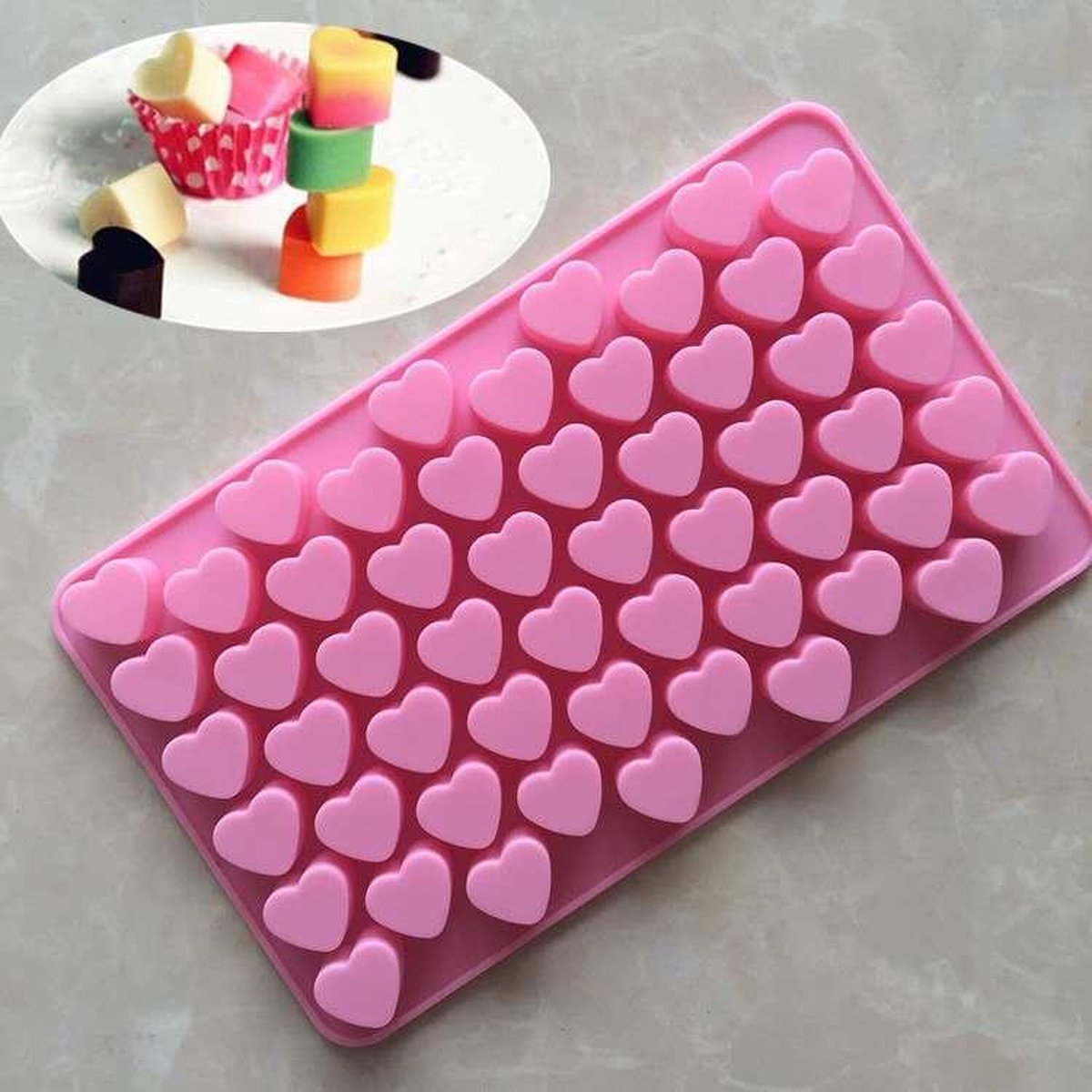 ProductGoods - Siliconen Hartjes Cake Vorm – Fondant & Koekjes Vormen – Cakevorm – Bakvorm – Bakset – Koek Vormpjes – 55 Hartjes - Cake vormpjes
