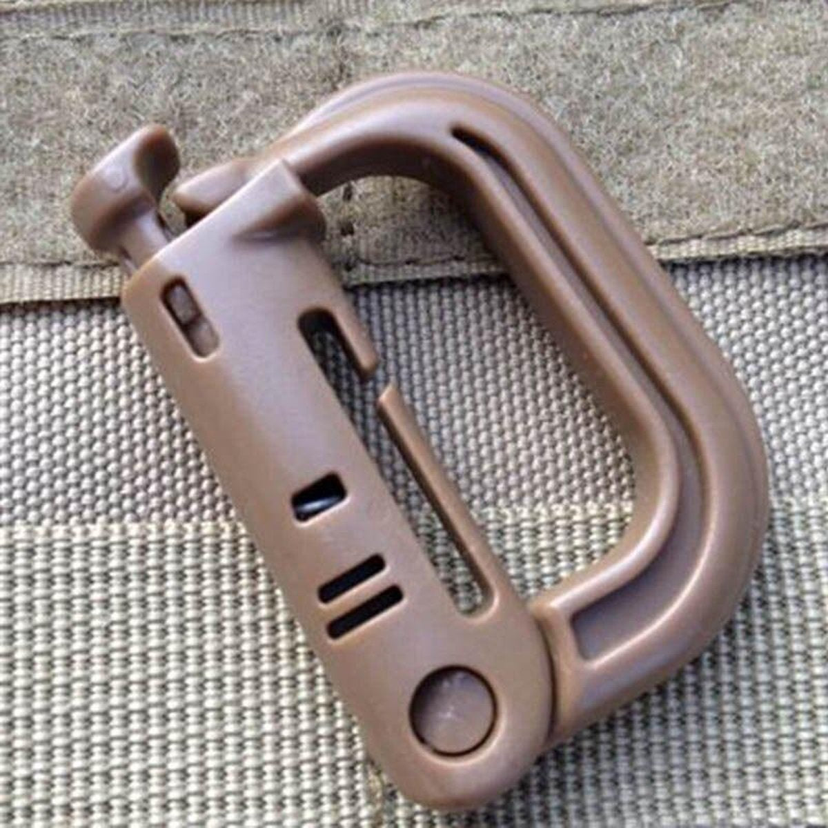 2 X Grimloc Molle Karabijnhaak - D Locking - Plastic Clip - Gesp - Karabijnhaak - Sleutelhanger - Bruin