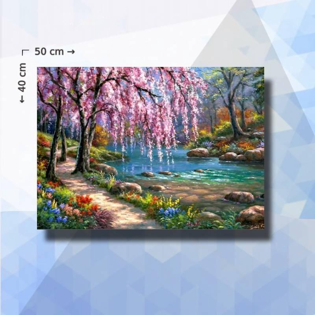 Diamond Painting Pakket Bloesem Boom Bij Rivier - vierkante steentjes - 50 x 40 cm