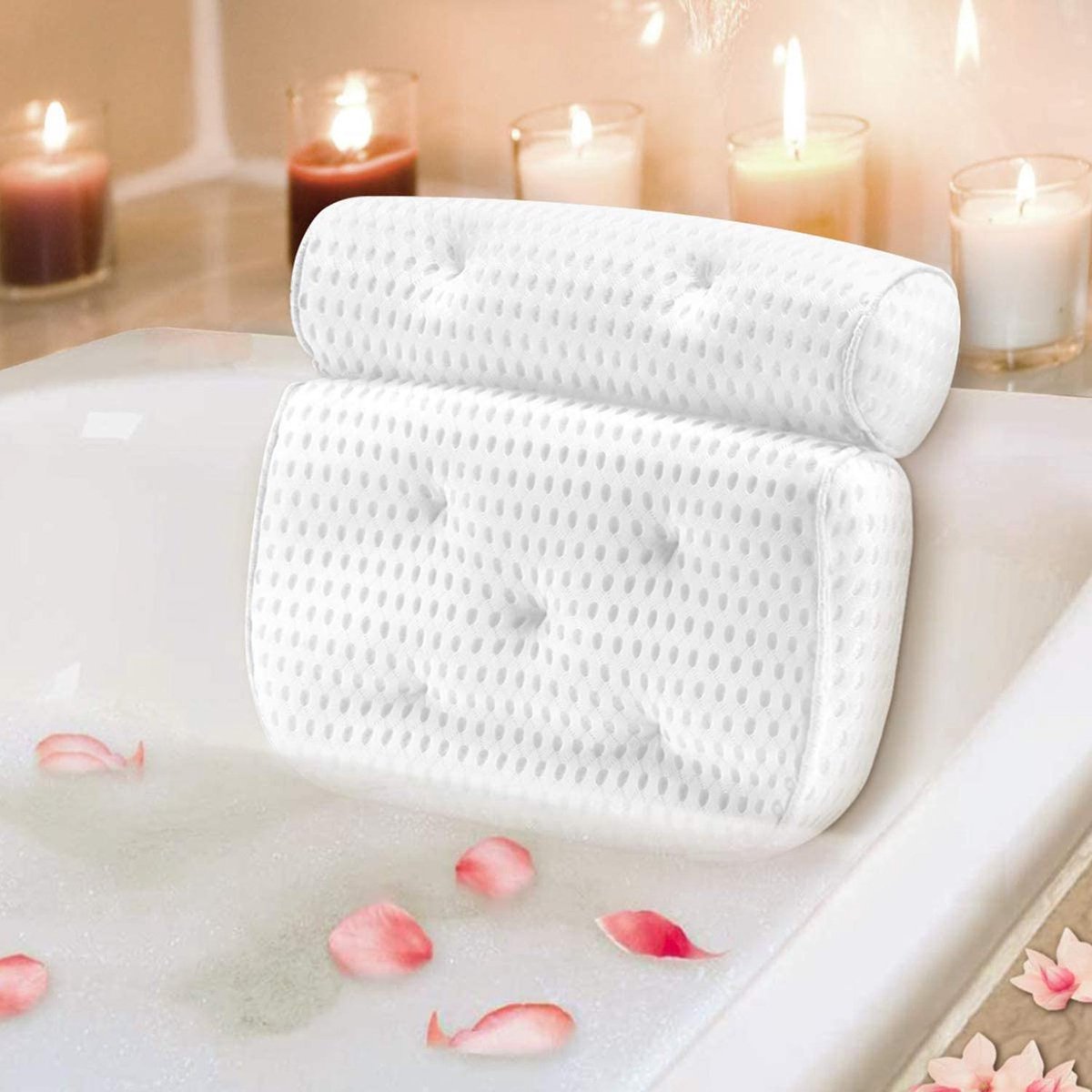 YONO Luxe Badkussen met Zuignappen – 4D Mesh - Hoofdsteun voor in Bad en Jacuzzi – Nekkussen – Wit
