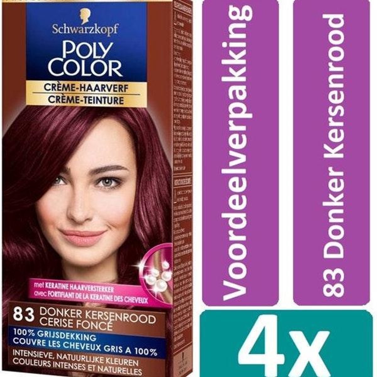 Poly Color 83 Donker Kersenrood Haarverf 4 stuks Voordeelverpakking