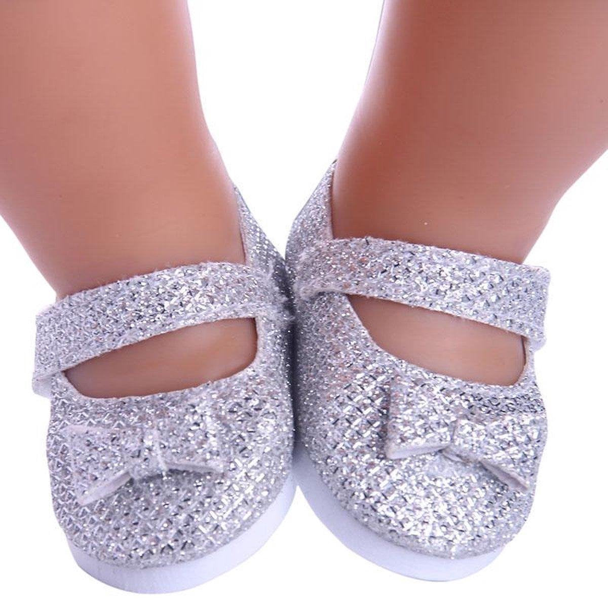 Dolldreams | Schoentjes voor Baby born - Zilveren schoenen met strikje - Poppenschoentjes 7 cm