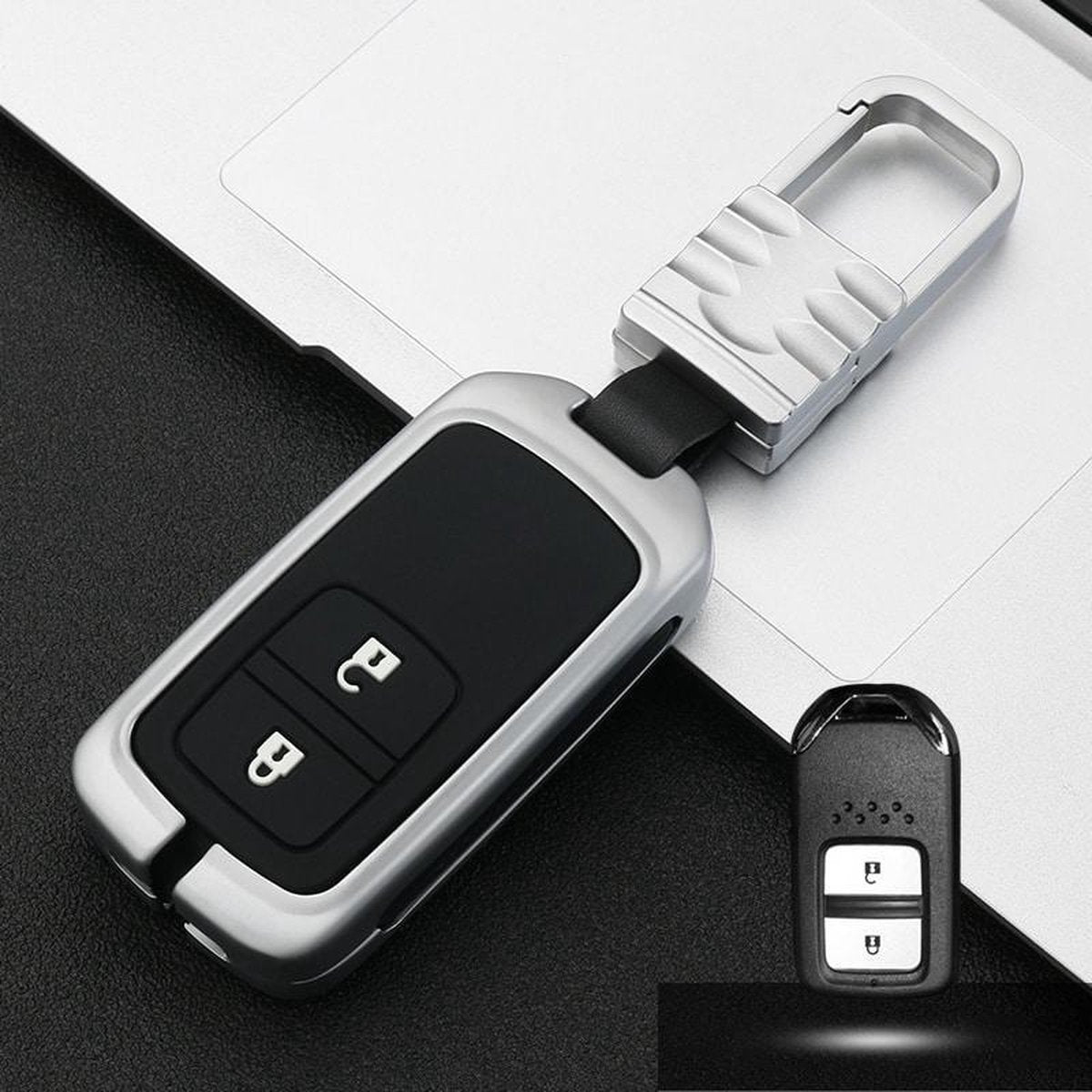 Auto Lichtgevende All-inclusive Zinklegering Sleutel Beschermhoes Sleutel Shell voor Honda B Stijl Smart 2-knops (Zilver)