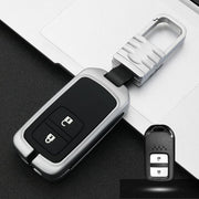Auto Lichtgevende All-inclusive Zinklegering Sleutel Beschermhoes Sleutel Shell voor Honda B Stijl Smart 2-knops (Zilver)