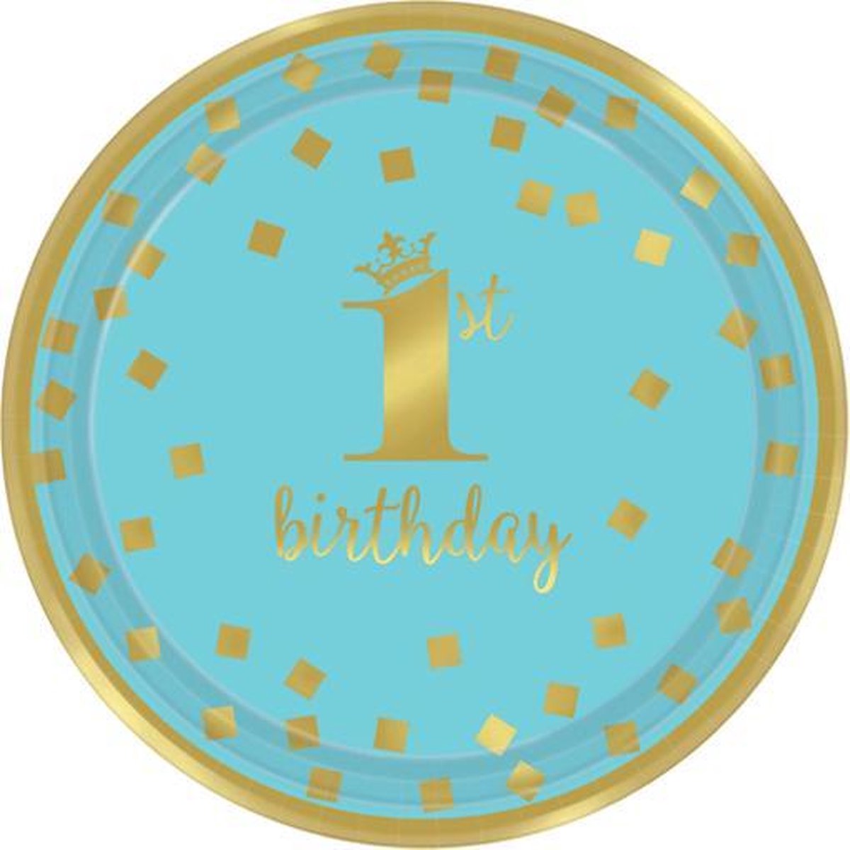 Kartonnen Bordjes 1st Birthday Blauw/Goud 18 cm  (8st) verjaardag 1 jaar