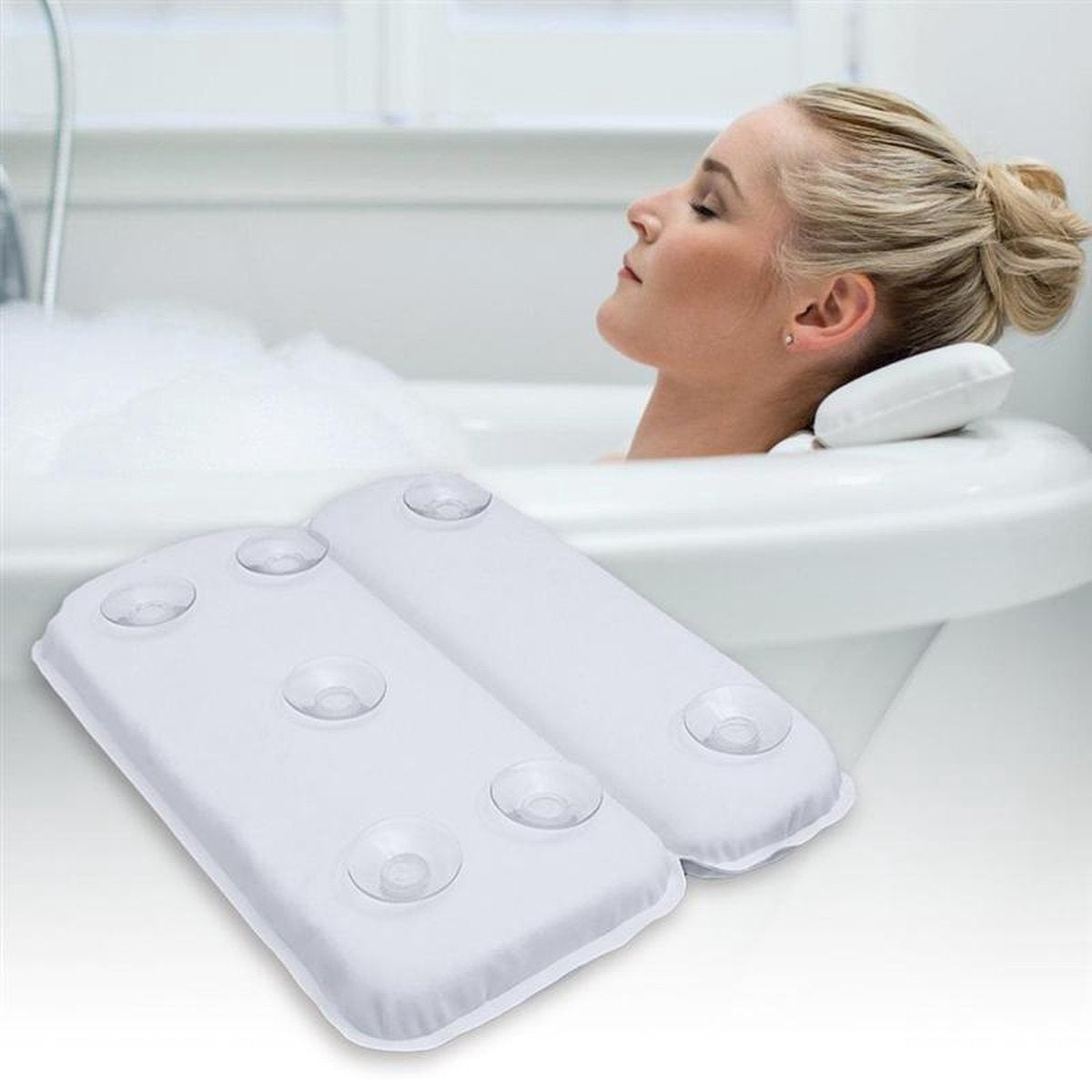 Badkussen - JDI lifestyle® Orthopedisch Badkussen - nekkussen -Medisch Traagschuim - 7 Anti Slip Zuignappen - Waterproof - Wit - Bad Kussen - Hoofdkussen - type 1: vlak