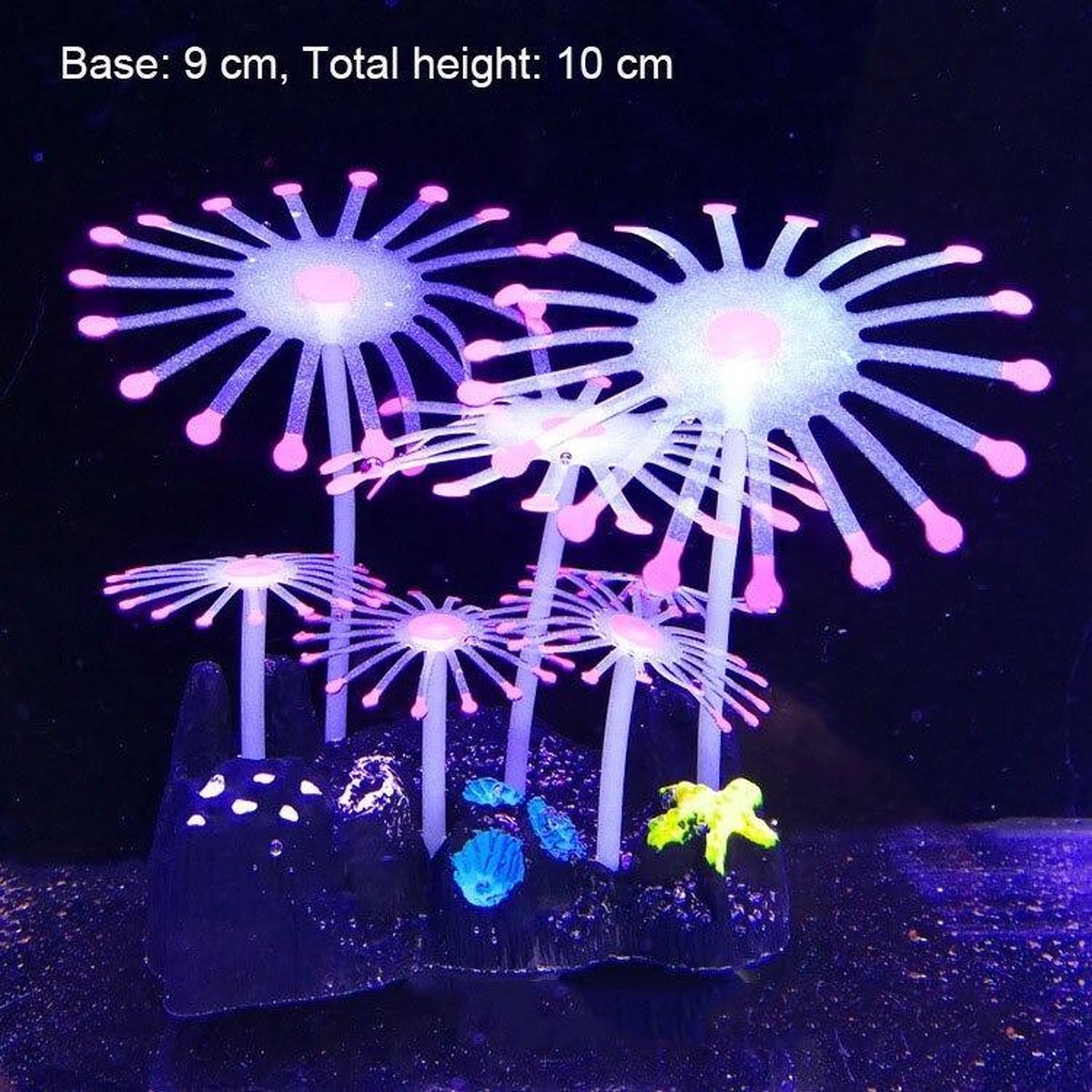 Dierplezier - Aquarium decoratie - Koraal - Kunstplant Aquarium Fluo - Planten voor aquarium - Mooie neon planten –aquariumplant  roze met rots - Aquariumdecoratie - Aquariumversiering - Benodigdheden aquarium – 10 cm x 9 cm