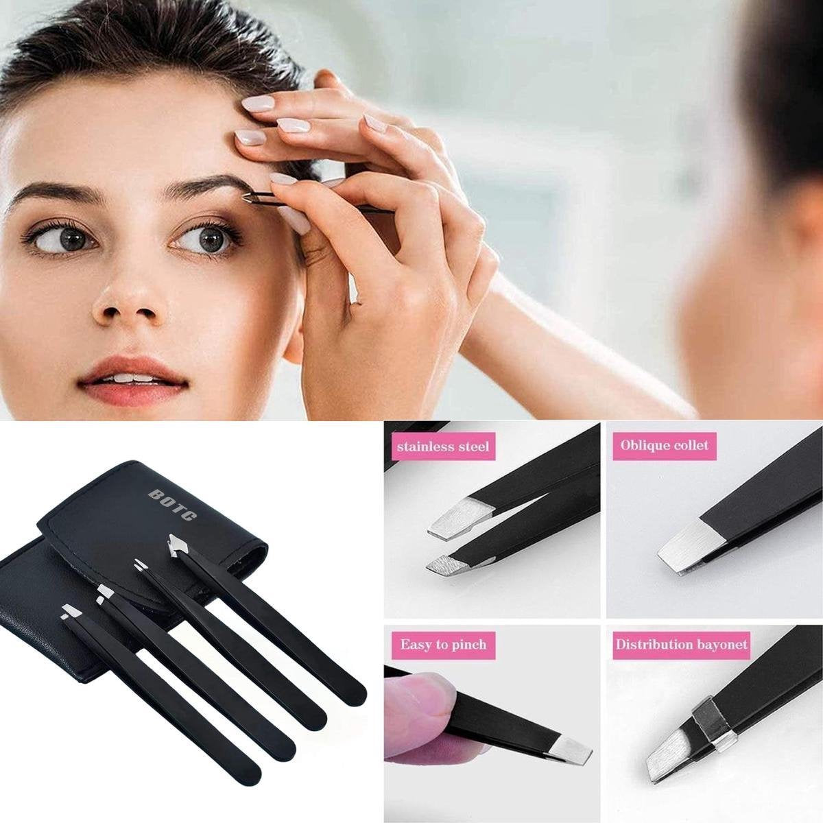 BOTC 4 delige Wenkbrauw Epileer Pincet - Slant Tweezer - zwart