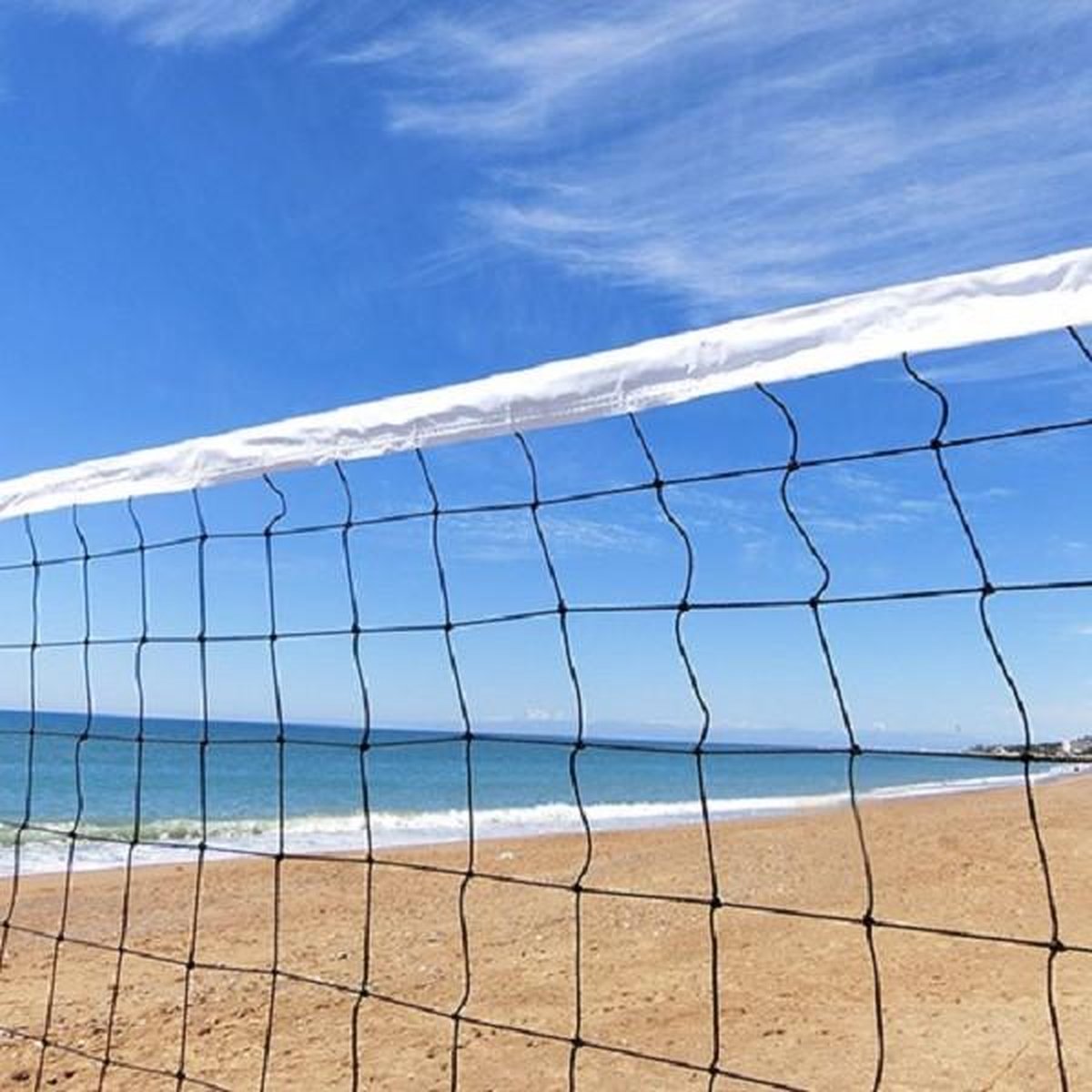 Volleybalnet nylon - zwart met witte band - makkelijk mee te nemen in handige tas - volleybal beachvolleybal - maaswijdte 12cm - 950x100cm