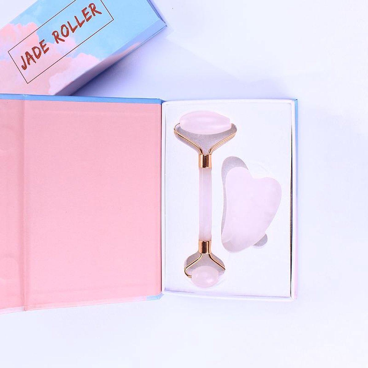 Jade roller - Gua Sha - rozenkwarts - gezichtsroller - gezichtsmassage - gezichts roller - gezichtsmassage - roller voor gezicht - dermaroller