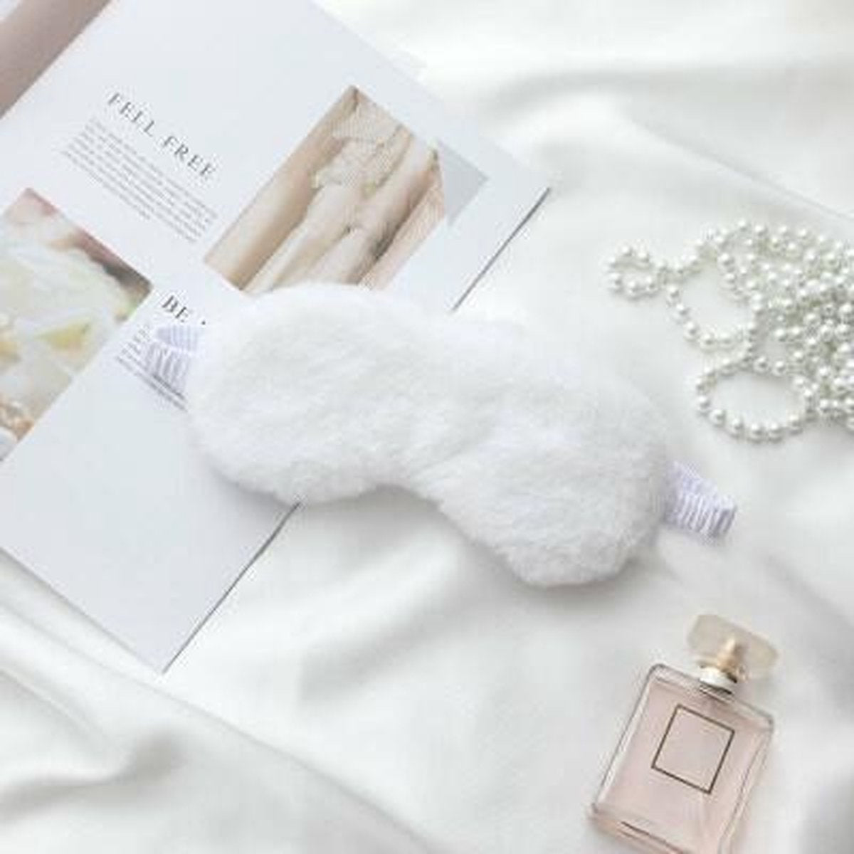 Dames slaapmasker wit pluche wollig | reismasker met vacht | oogmasker vrouwen - dames - tieners | Reizen