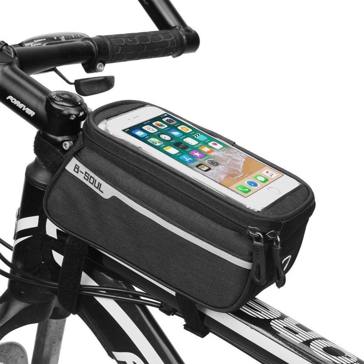 Frametas voor Smartphone - Telefoonhouder Fiets - Universele Fietstas - Extra Opbergruimte - Powerbank | Zwart