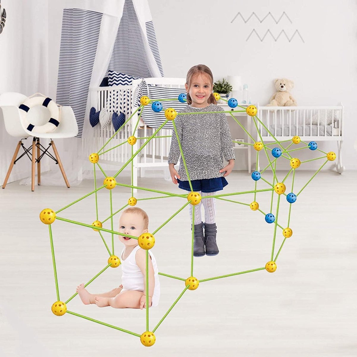 BOTC Bouwsets - Constructie speelgoed - 36 ballen + 51 sluitstukken + kleed  - Bouw Je Eigen Den Kit Tent - DIY