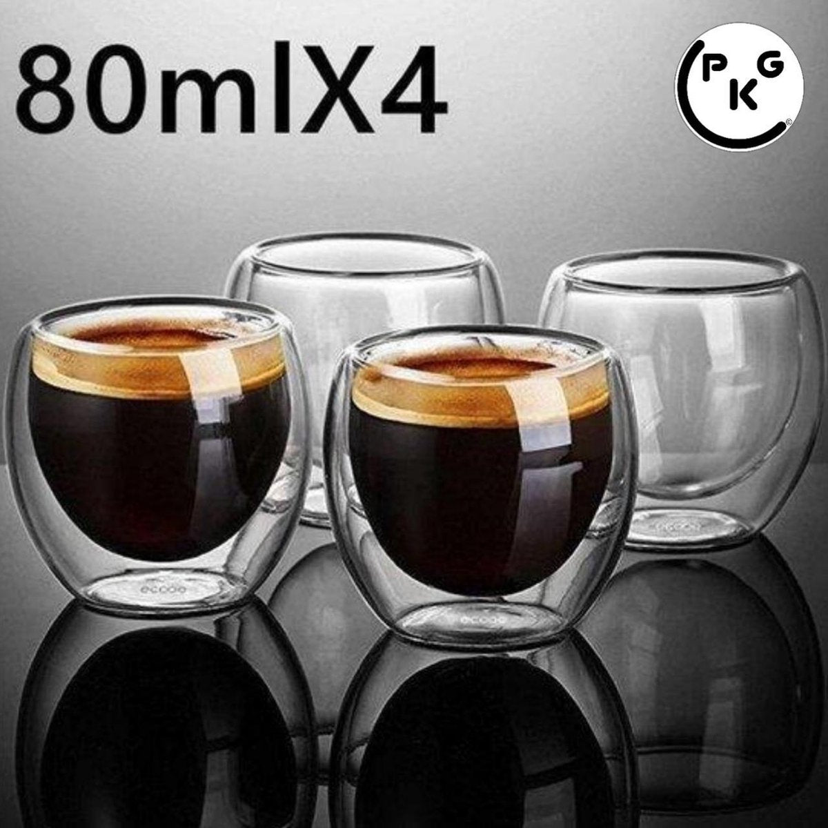 CPKG Dubbelwandige Espresso Glaasjes - 80 ml x 4 stuks - Dubbelwandige Espresso Kopjes - Espressoglazen - Espresso Glazen Dubbelwandig - Espresso Kopjes Glas