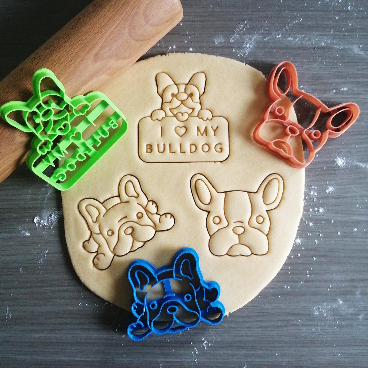 Koekjesvorm | 3-delige set | Bulldog | Franse Bulldog - I Love My Bulldog - Schattige Bulldog  | Cookie cutter | Uitsteekvorm | Bakvorm | 8cm