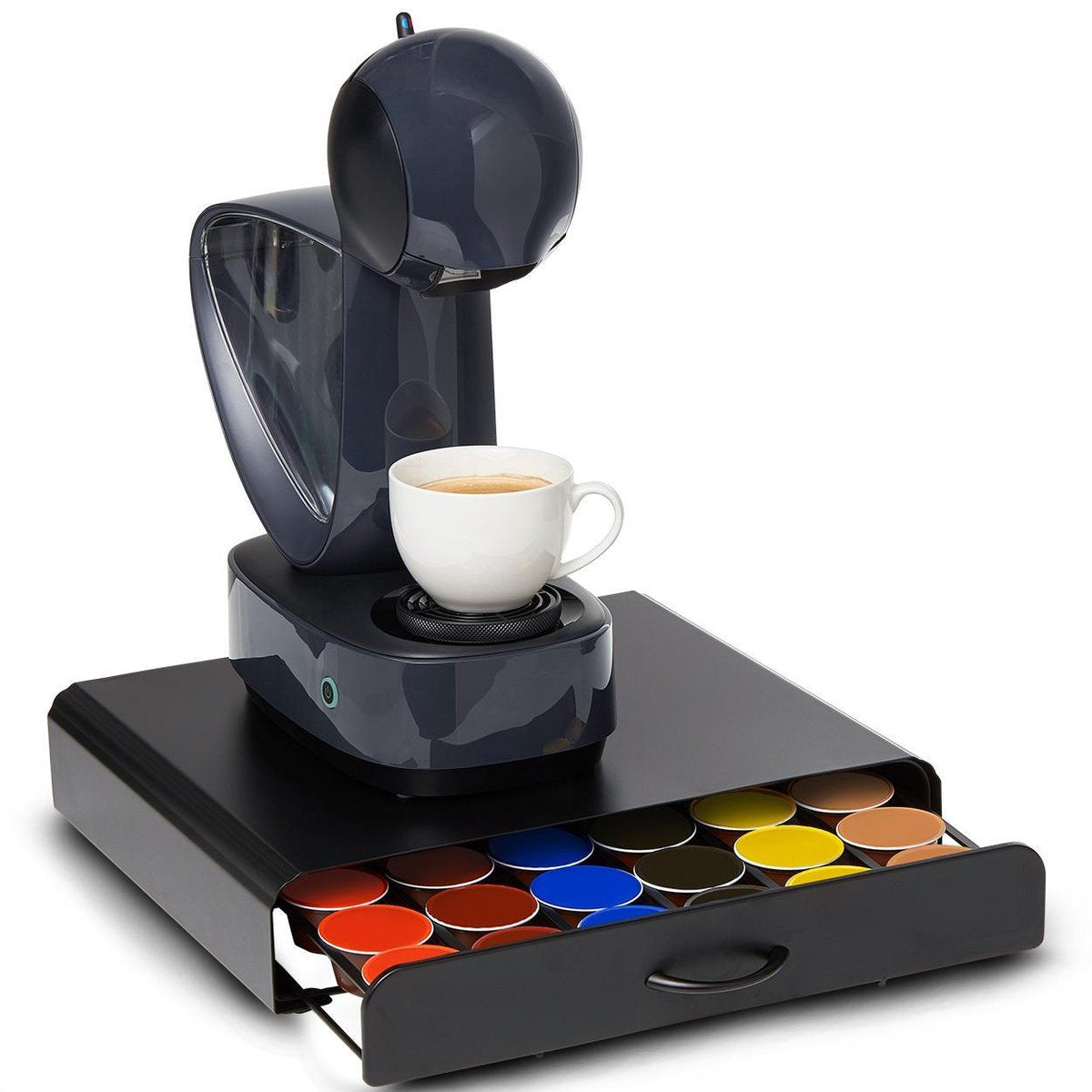KitchenBrothers Capsule Houder met Lade - Geschikt voor Dolce Gusto - Espresso Koffie Pad en Cups Houder - 36 Capsules - RVS - Zwart