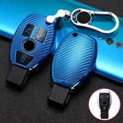 Voor Mercedes-Benz C-Klasse 3-knops B-versie Auto TPU-sleutel Beschermhoes Sleutelhoes met sleutelring (blauw)