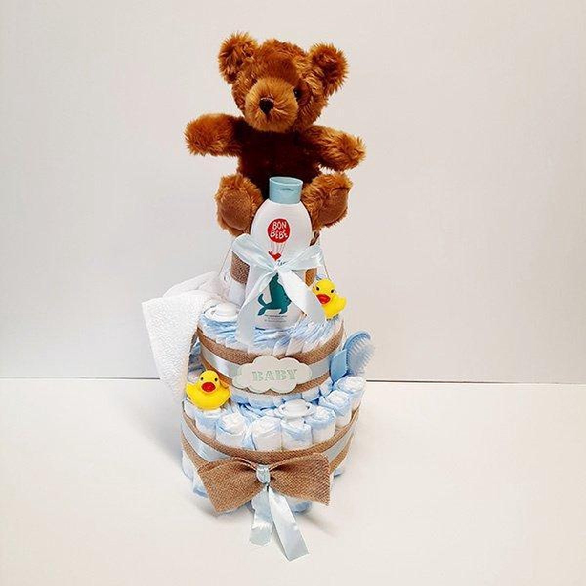 Luiertaart 3 Laags Met Beer | Kraamcadeau | Kraampakket | Baby Cadeau