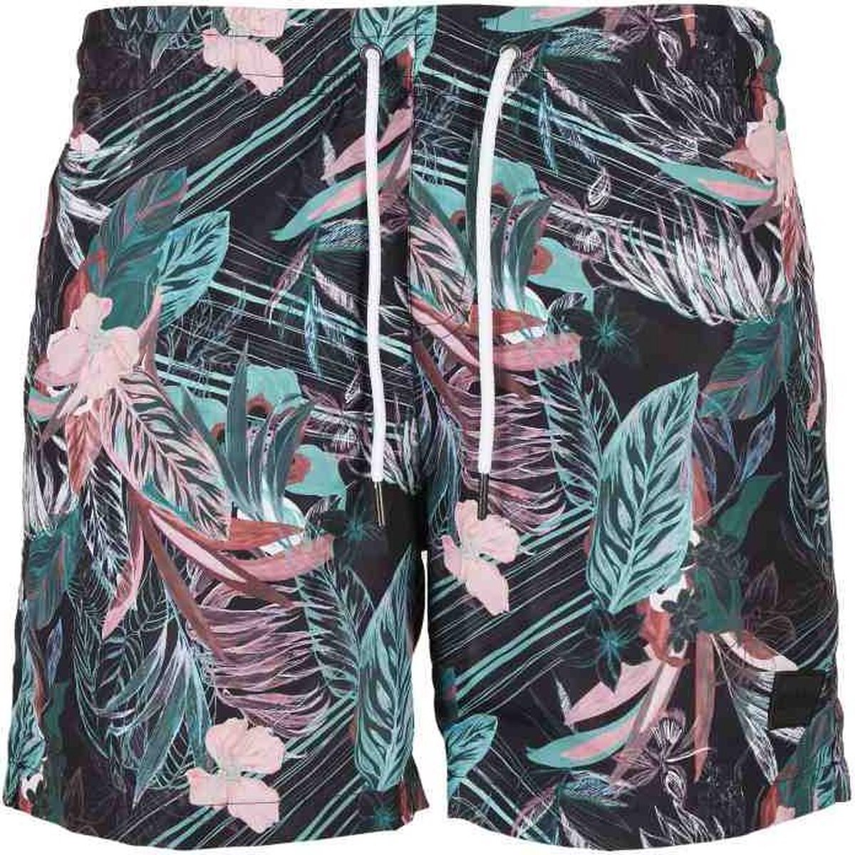 Urban Classics Zwemshorts -L- Dark Flower Zwart/Multicolours