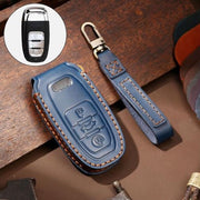 Hallmo Auto Koeienhuid Lederen Sleutel Beschermende Cover Sleutel Case voor Audi A6L / A8L / A4 / A7 / A5 B Stijl (Blauw)