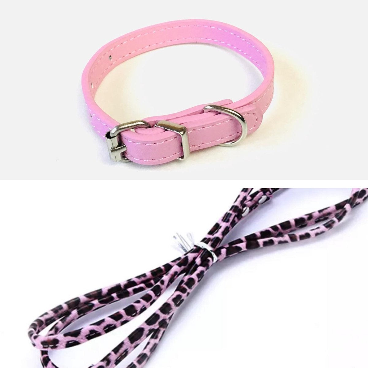 Hondenhalsband Leer - Met Riem Panterprint - Roze - Kleine Honden - XXS - Nek - 15-23 CM - Chihuahua’s etc.