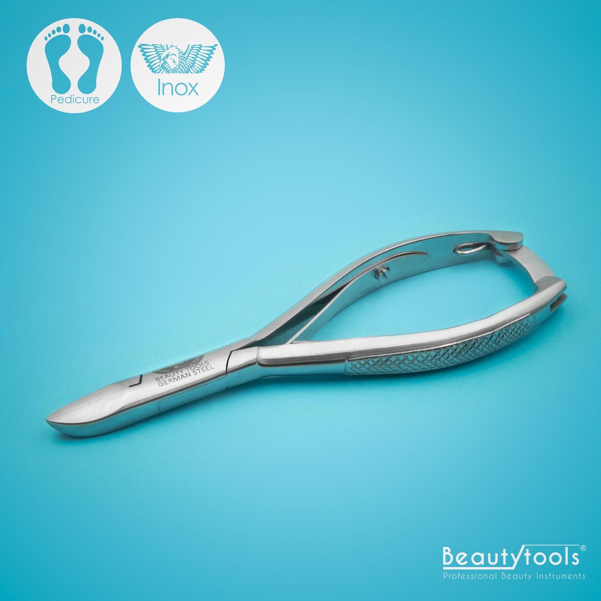BeautyTools SAFE-CUT INOX Nagelknipper/Nageltang Voor Pedicure Met Spitse Punt Voor Nagelhoekjes - Voor Harde Teennagels – SuperCut – 15 mm Gebogen Bek (NN-0119)