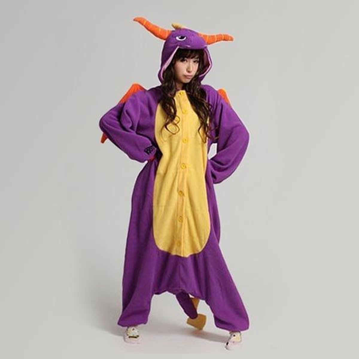 KIMU Onesie Spyro the Dragon kinder pak - maat 146-152 - paarse draak kostuum drakenpak jumpsuit pyjama