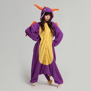KIMU Onesie Spyro the Dragon kinder pak - maat 146-152 - paarse draak kostuum drakenpak jumpsuit pyjama
