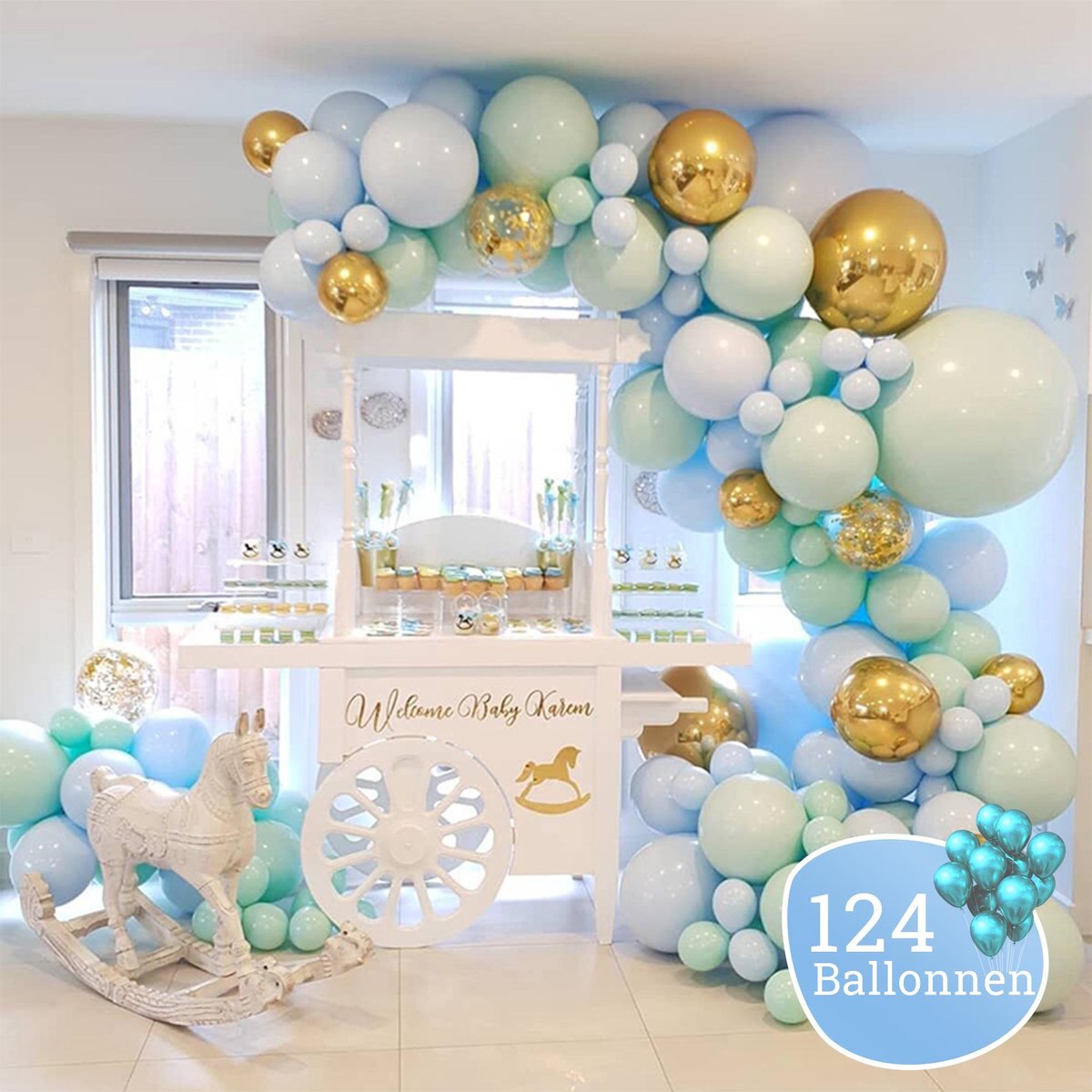 Sellaio Ballonnenboog – Mint - Ballonnen verjaardag – Versiering- Babyshower  – Inclusief strip en pomp – Complete set – 124 ballonnen