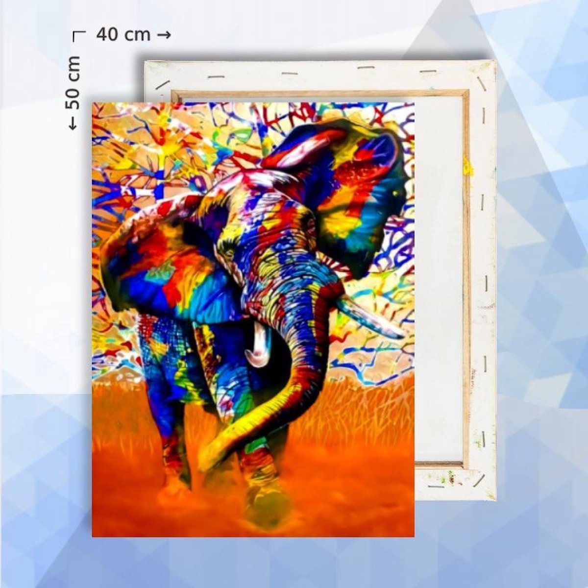 Schilderen Op Nummer Pakket Olifant gekleurd - 40 x 50 cm   - met frame