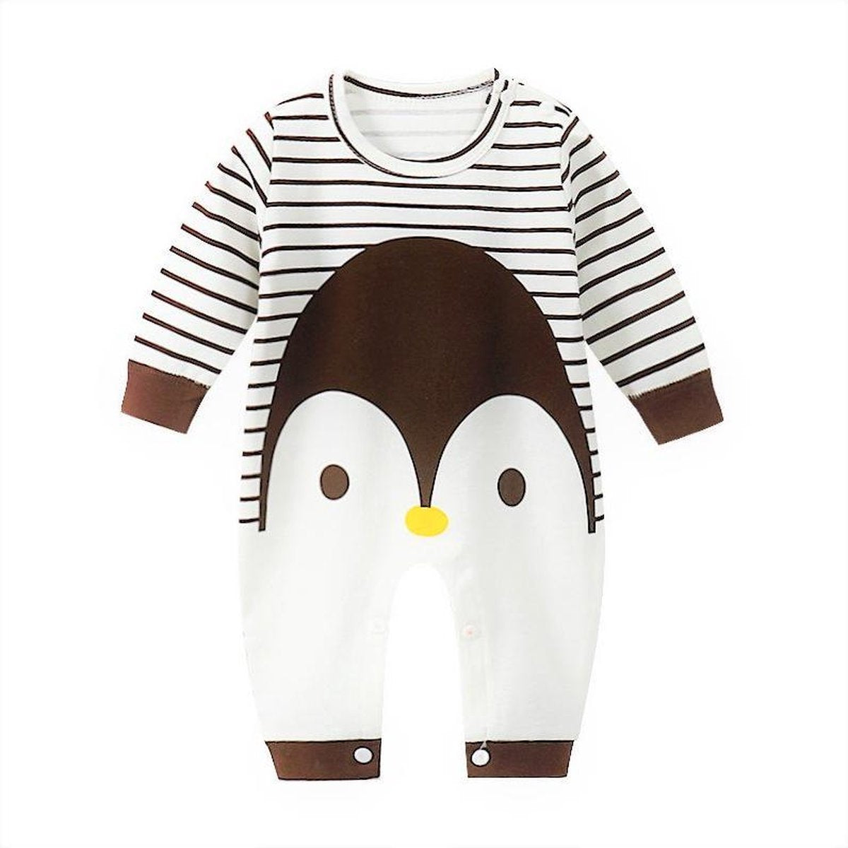 Baby boxpakje maat 80 - pinguïn strepen bruin - pyama met mouwen - jongens meisjes