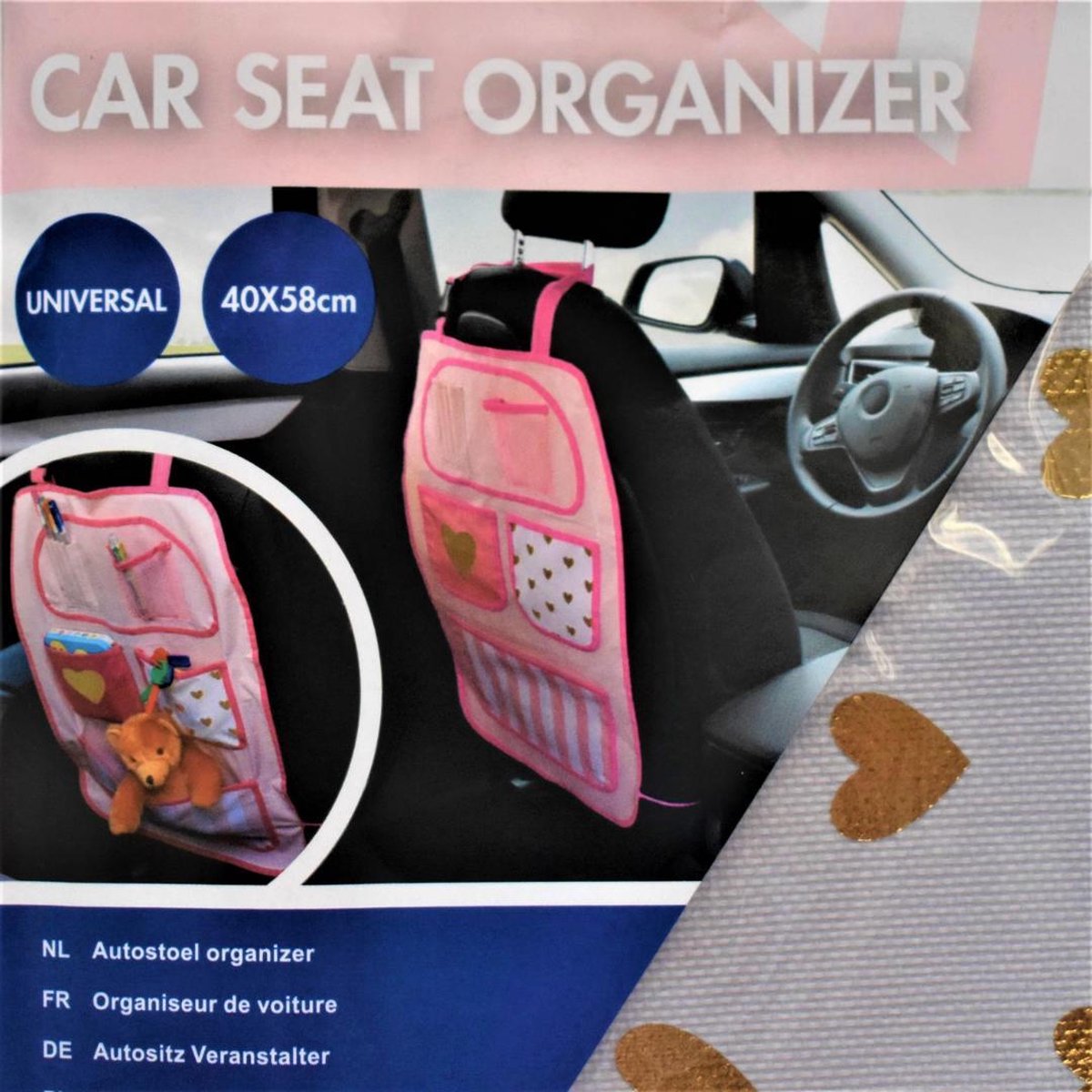 Autostoel Organizer Voor Kinderen - Auto Organizer - 6 Vakken - Meisjes - Licht Roze - 40 x 58 cm - Universeel