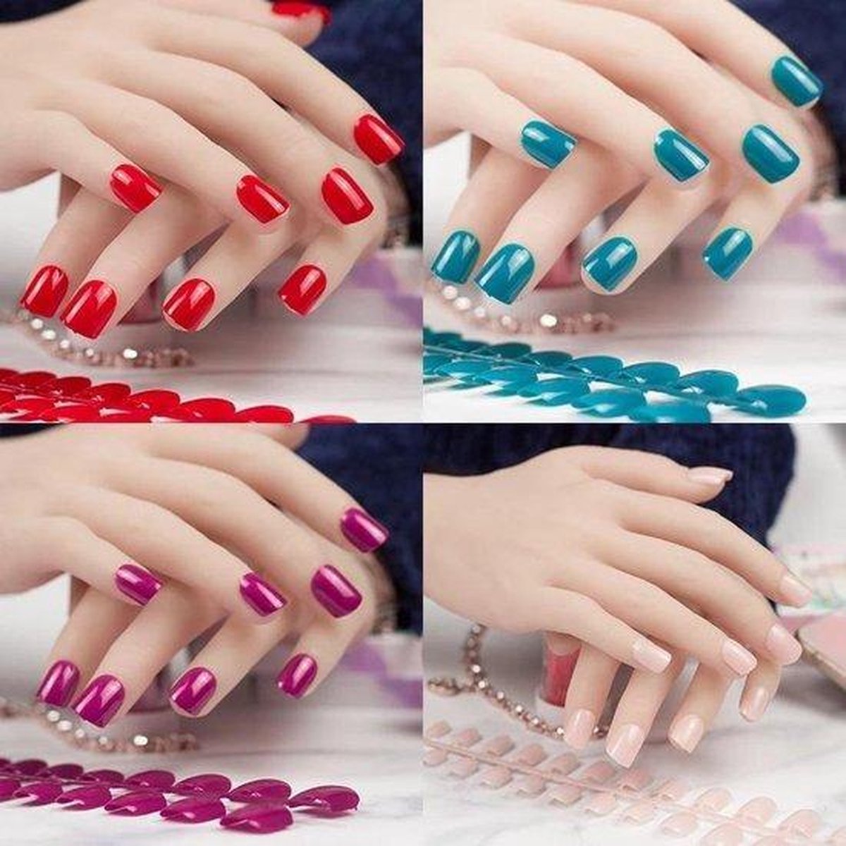 2 setjes Nepnagels -  48 stuks – huidskleur naturel  – inclusief plakstickers! - verschillende maten - plaknagels Sparkolia kunstnagels –  nep nagels